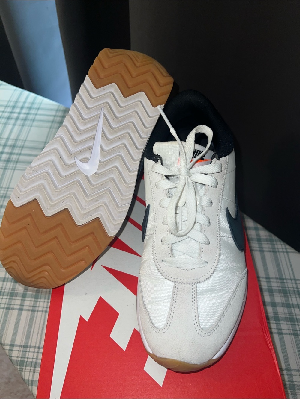 Nike White Sneakers with Black Swoosh and Gum Outsole - Picture 4 of 4